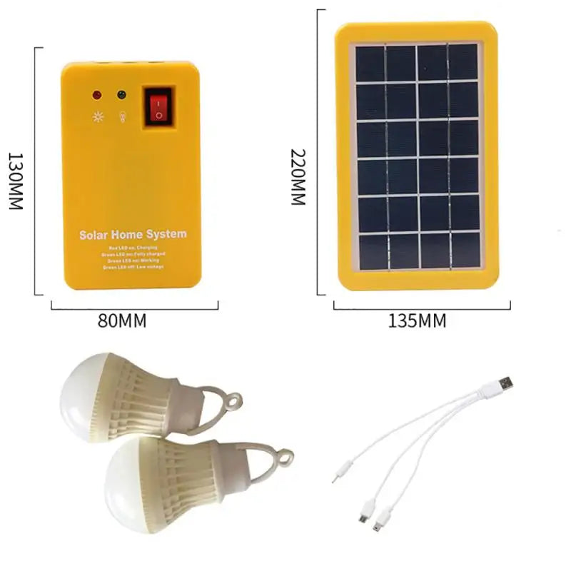 Emergency Light Kit Solar Generator 4 Heads USB Charger Cable + 2 LED Light Bulb for Outdoor Camping Solar Light