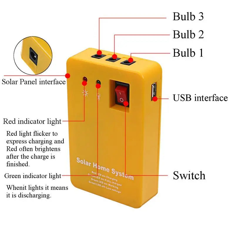 Emergency Light Kit Solar Generator 4 Heads USB Charger Cable + 2 LED Light Bulb for Outdoor Camping Solar Light